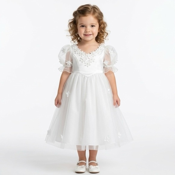 Eden Bridals Other - Eden Bridals White Flower Girl Dress with Puff Sleeves Balletcore Size 3